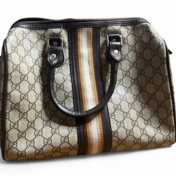 Gucci Beige and Brown Supreme Joy Boston Bag with Iconic Pattern - Picture 2 of 8